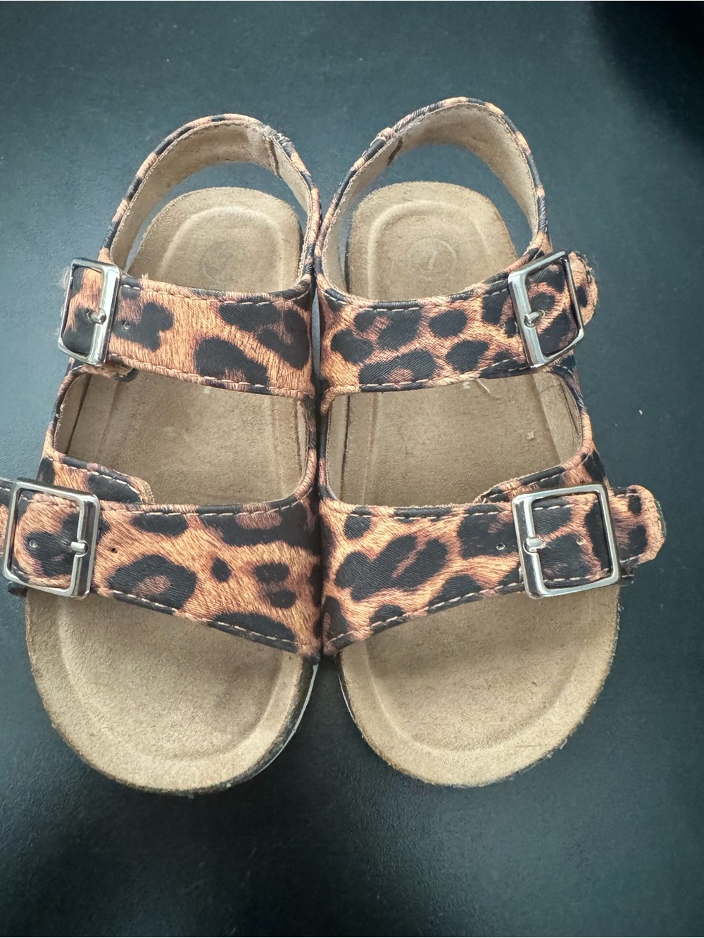 Cat & Jack Leopard Print Double-Buckle Sandals - Brown/Black size 7 toddler